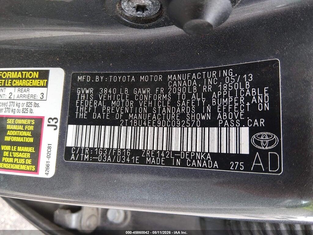 2T1BU4EE9DC092570 2013 TOYOTA COROLLA photo no. 9