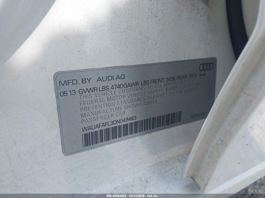 WAUAFAFL3DN049483 2013 AUDI A4 photo no. 9