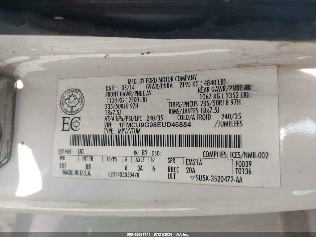 1FMCU9G98EUD46884 2014 FORD ESCAPE photo no. 9
