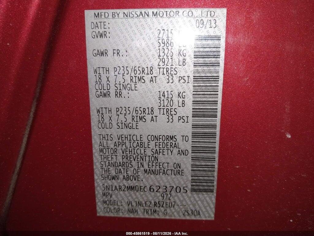 5N1AR2MM0EC623705 2014 NISSAN PATHFINDER photo no. 9