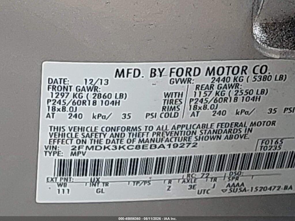 2FMDK3KC8EBA19272 2014 FORD EDGE photo no. 9