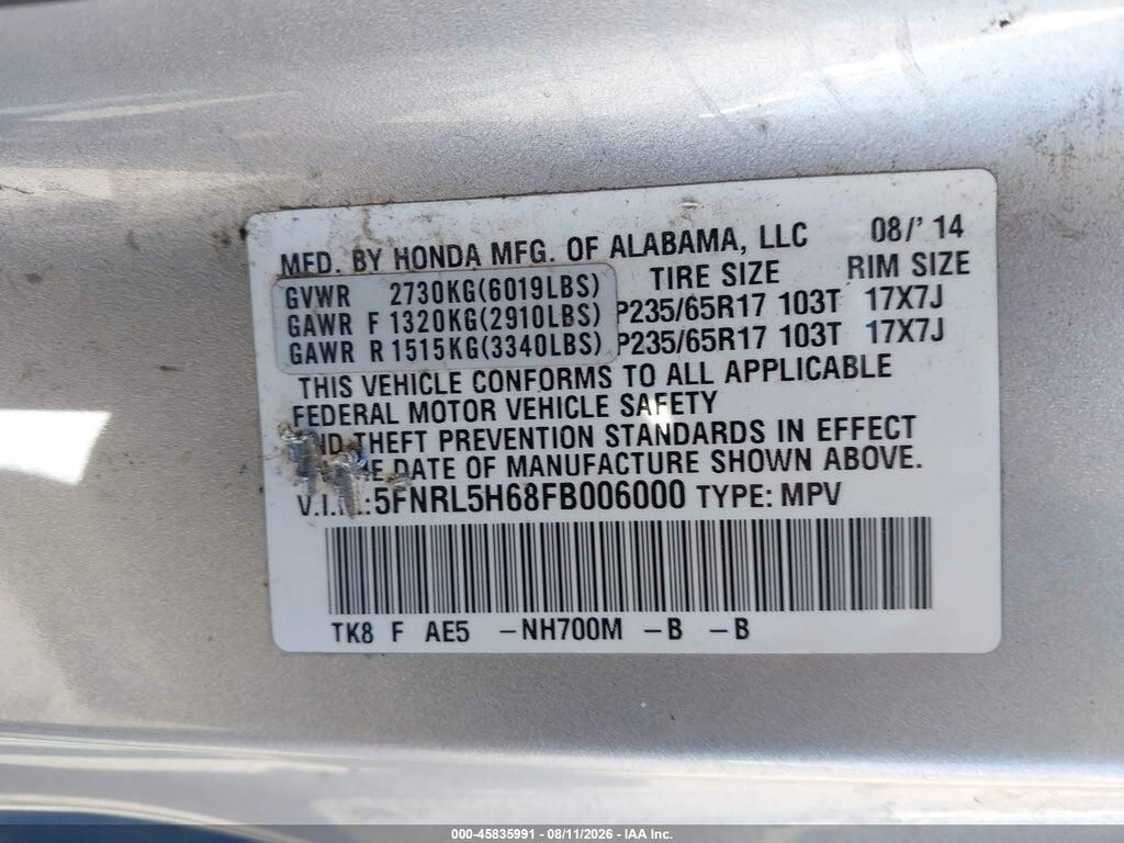 5FNRL5H68FB006000 2015 HONDA ODYSSEY photo no. 9