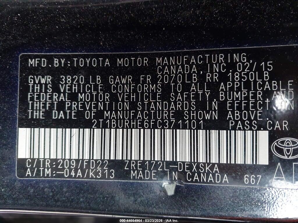 2T1BURHE6FC371101 2015 TOYOTA COROLLA photo no. 9