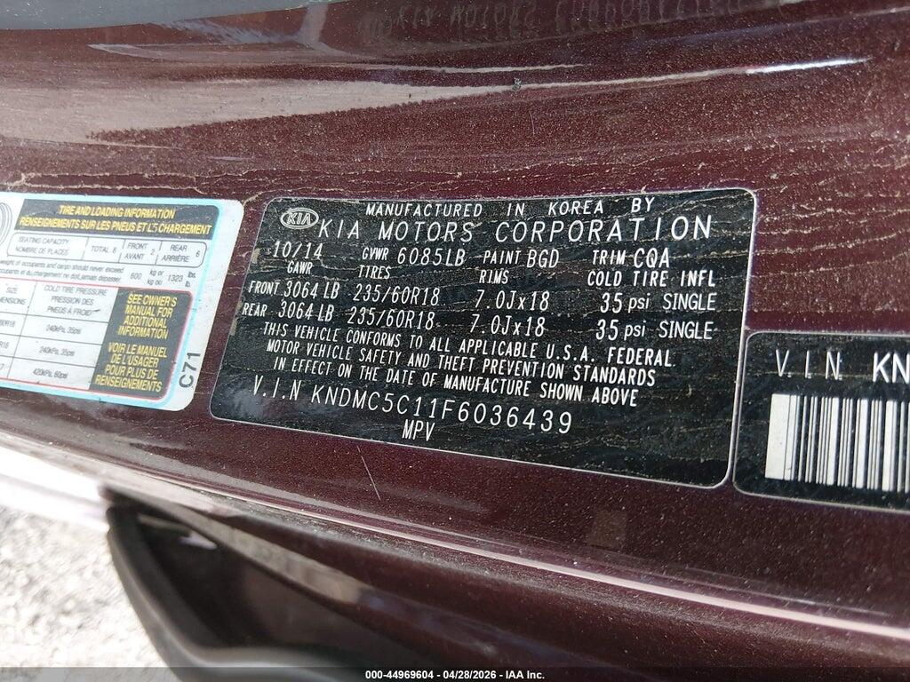 KNDMC5C11F6036439 2015 KIA SEDONA photo no. 9