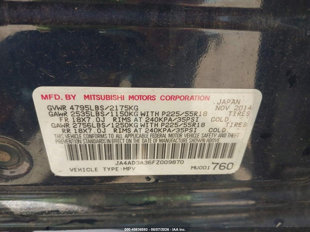 JA4AD3A36FZ009870 2015 MITSUBISHI OUTLANDER photo no. 9