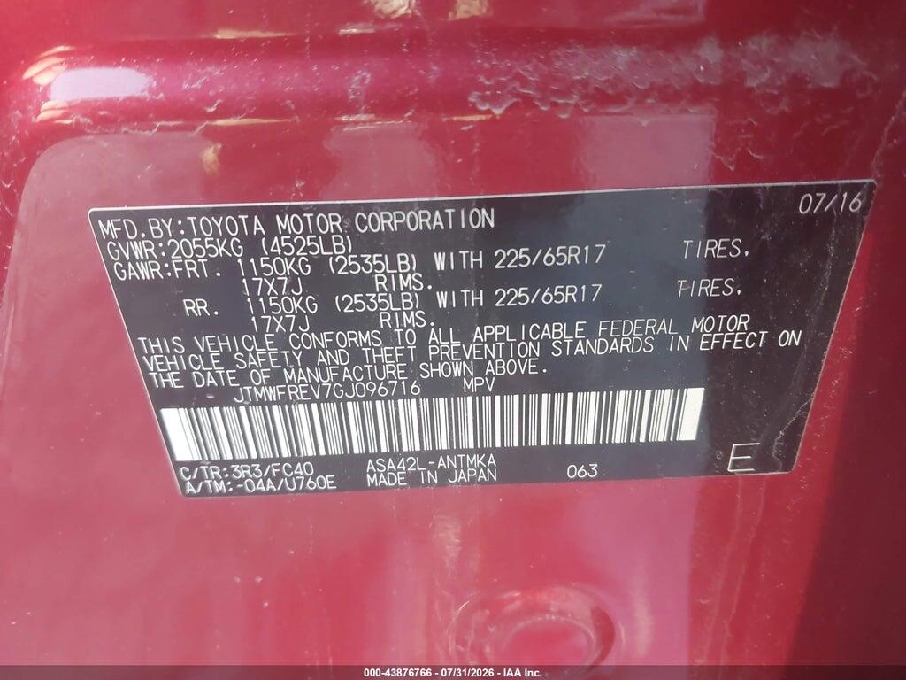 JTMWFREV7GJ096716 2016 TOYOTA RAV4 photo no. 9