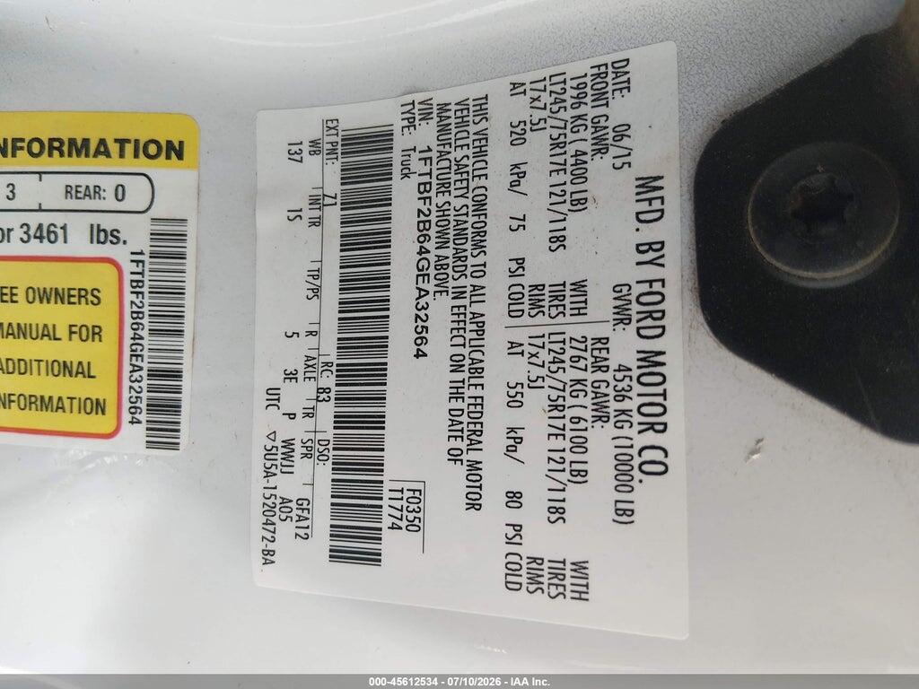 1FTBF2B64GEA32564 2016 FORD F-250 photo no. 9