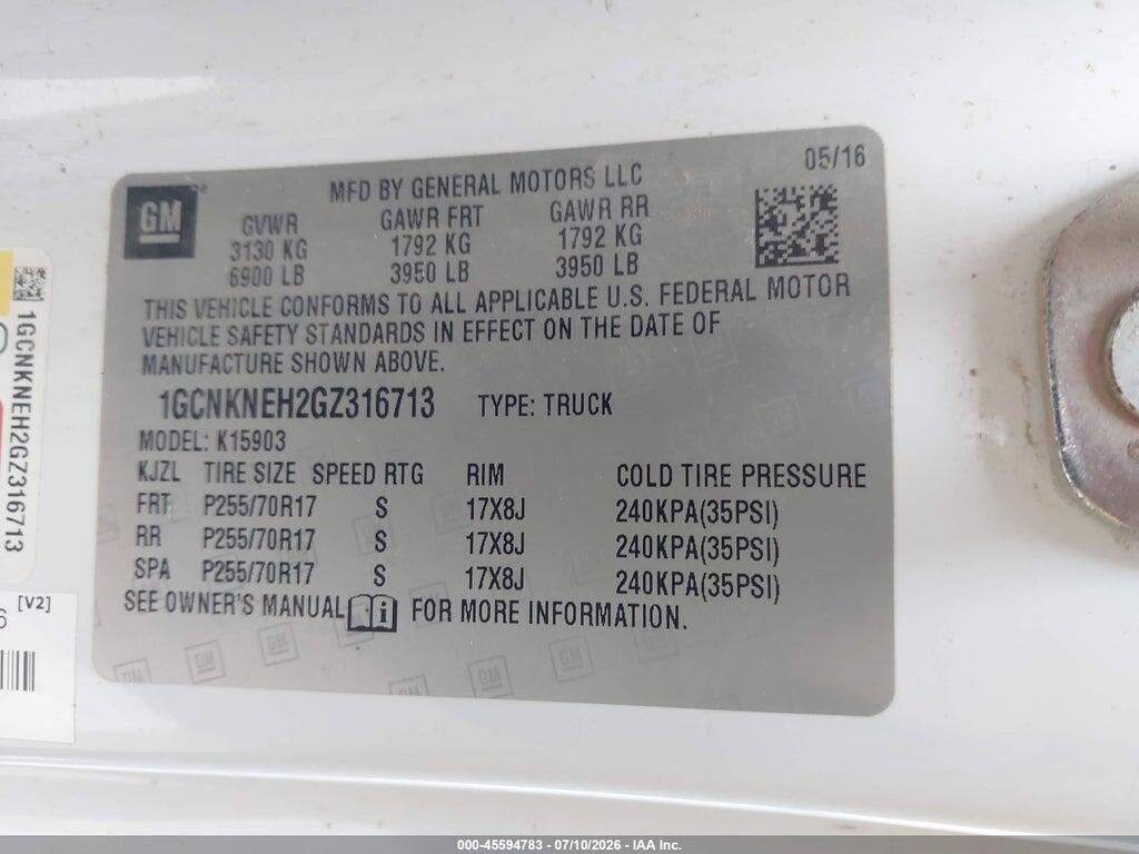 1GCNKNEH2GZ316713 2016 CHEVROLET SILVERADO 1500 photo no. 9