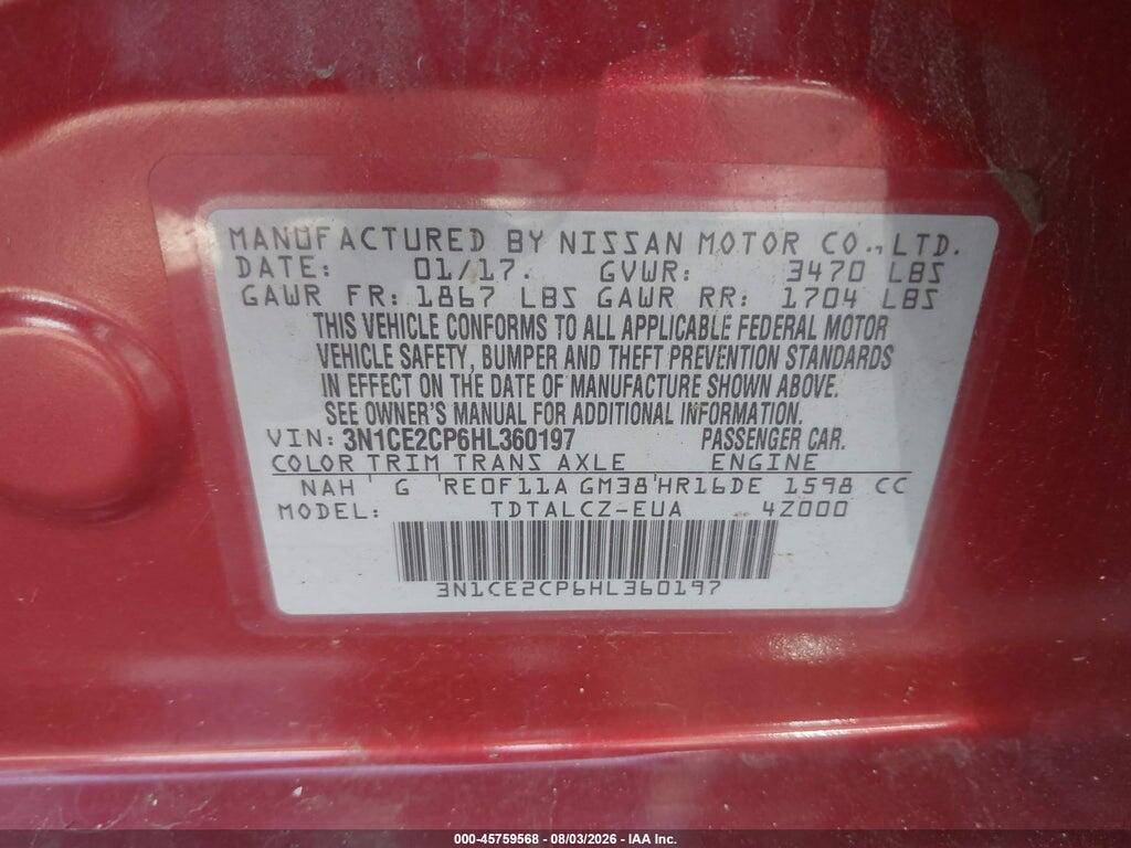 3N1CE2CP6HL360197 2017 NISSAN VERSA NOTE photo no. 9