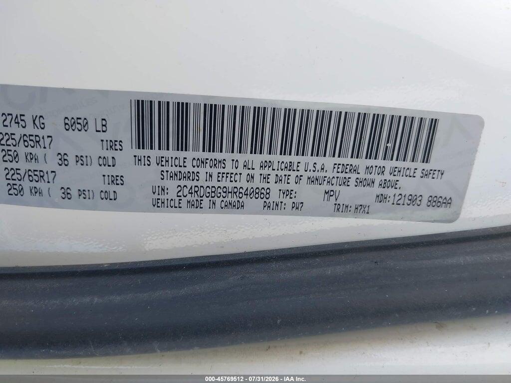 2C4RDGBG9HR640868 2017 DODGE GRAND CARAVAN photo no. 9