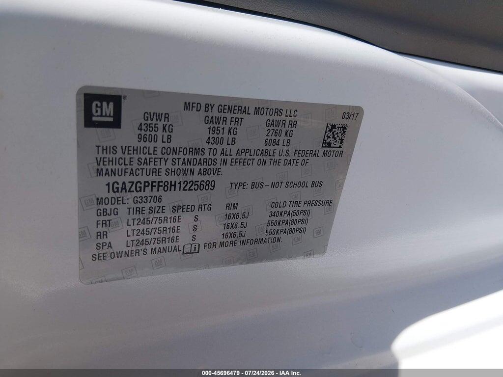 1GAZGPFF8H1225689 2017 CHEVROLET EXPRESS 3500 photo no. 9