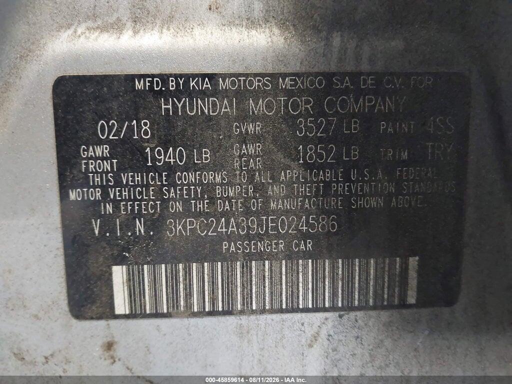 3KPC24A39JE024586 2018 HYUNDAI ACCENT photo no. 9