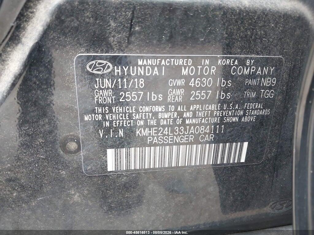 KMHE24L33JA084111 2018 HYUNDAI SONATA HYBRID photo no. 9