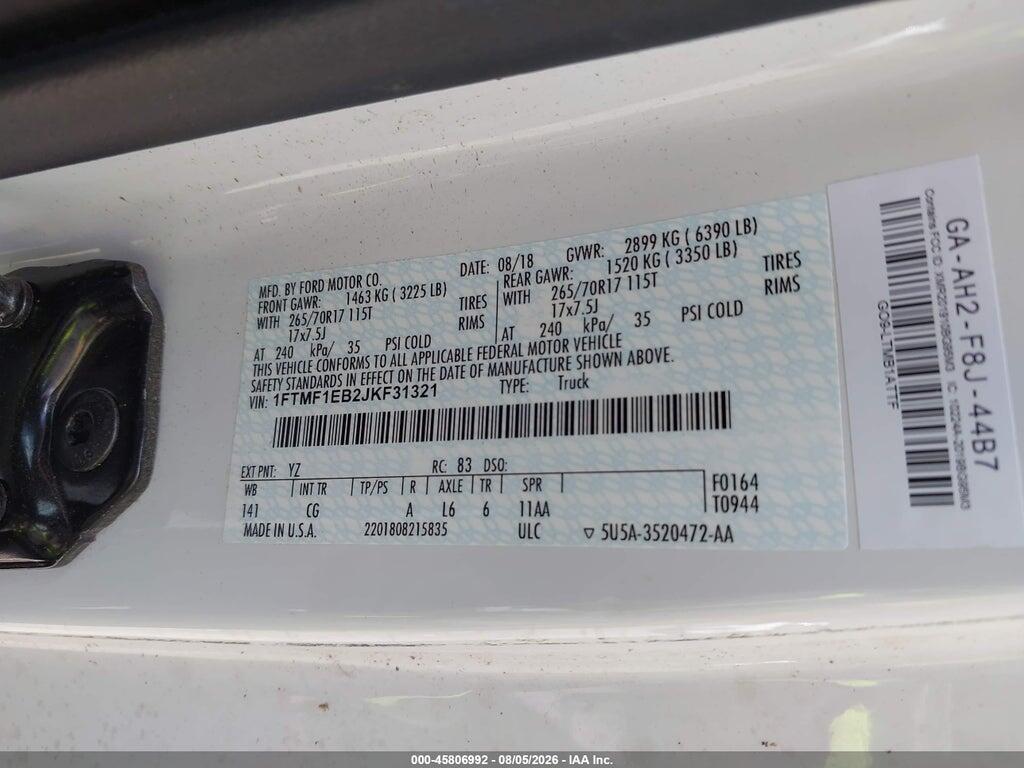 1FTMF1EB2JKF31321 2018 FORD F-150 photo no. 9