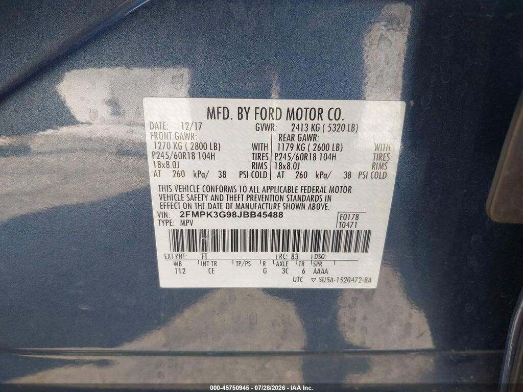 2FMPK3G98JBB45488 2018 FORD EDGE photo no. 9