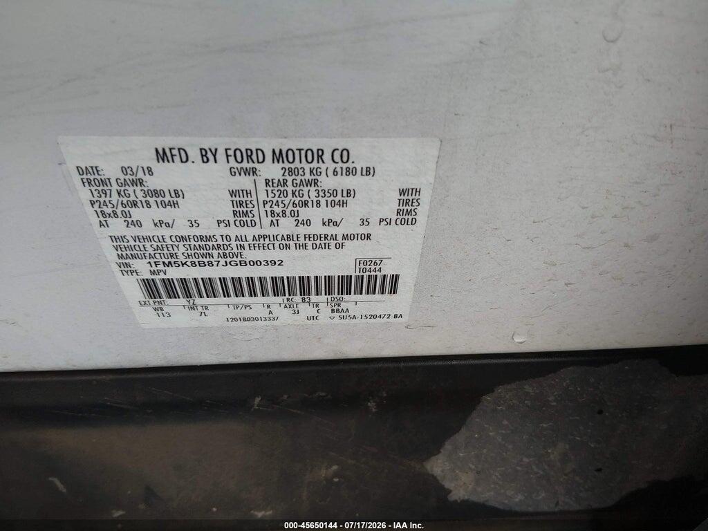 1FM5K8B87JGB00392 2018 FORD EXPLORER photo no. 9