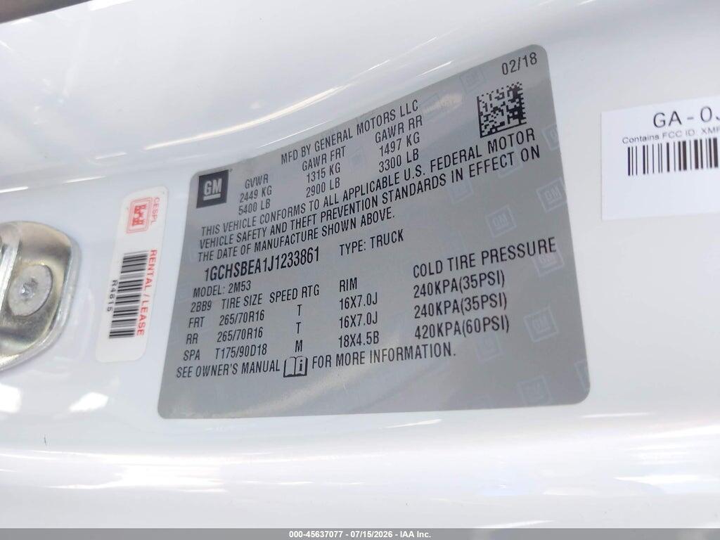 1GCHSBEA1J1233861 2018 CHEVROLET COLORADO photo no. 9