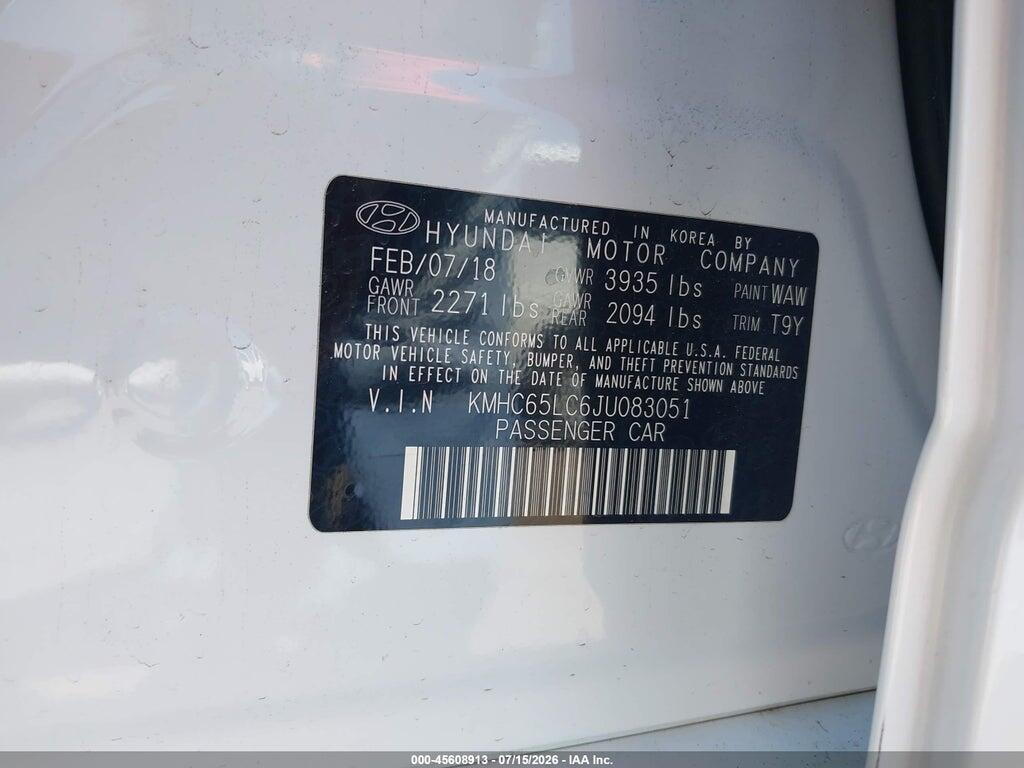 KMHC65LC6JU083051 2018 HYUNDAI IONIQ HYBRID photo no. 9