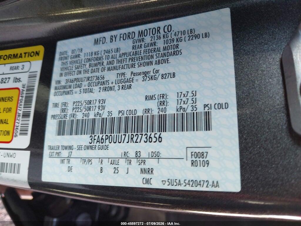 3FA6P0UU7JR273656 2018 FORD FUSION HYBRID photo no. 9
