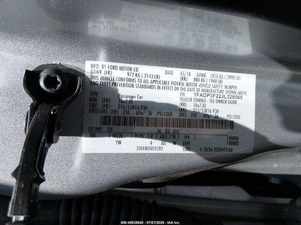 1FADP3F22JL328565 2018 FORD FOCUS photo no. 9