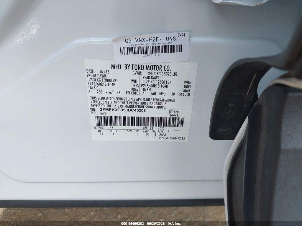2FMPK3G95JBC45208 2018 FORD EDGE photo no. 9