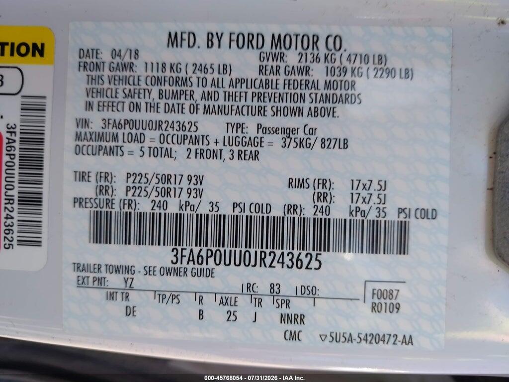 3FA6P0UU0JR243625 2018 FORD FUSION HYBRID photo no. 9