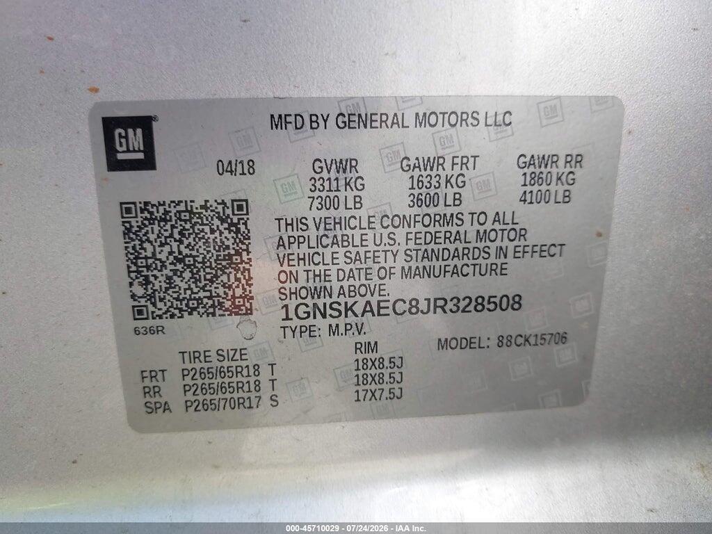 1GNSKAEC8JR328508 2018 CHEVROLET TAHOE photo no. 9