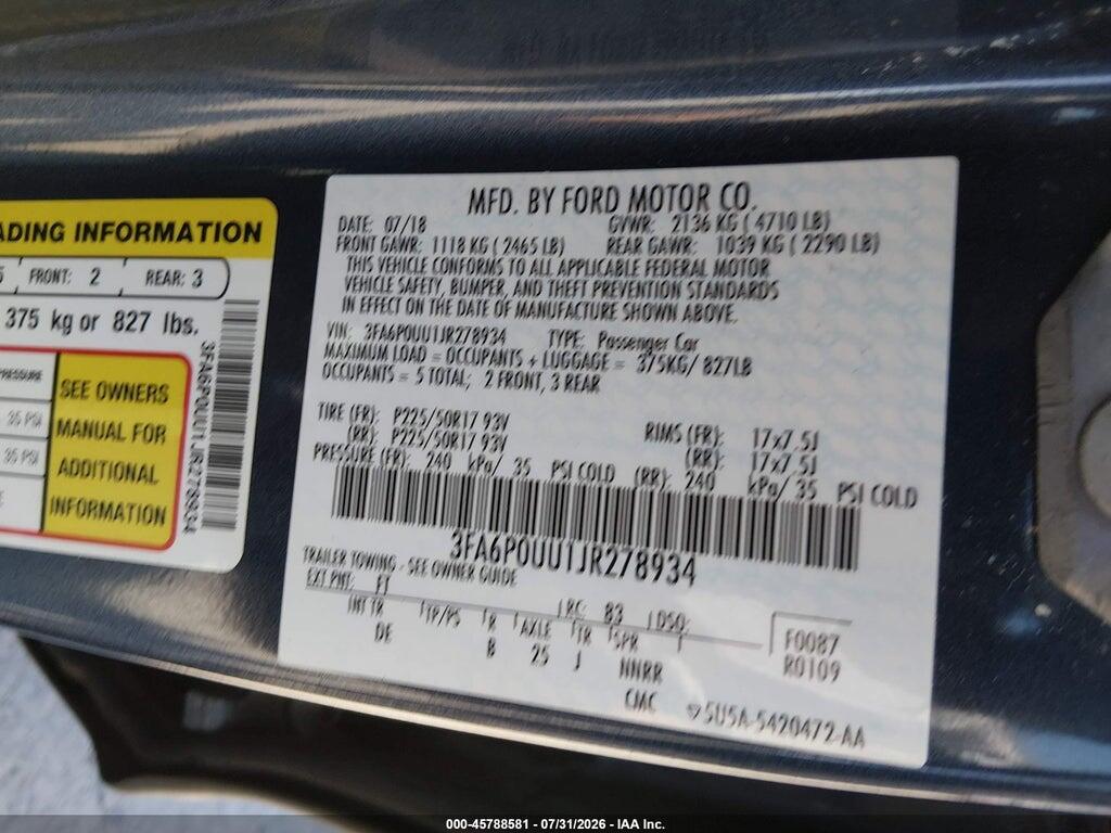 3FA6P0UU1JR278934 2018 FORD FUSION HYBRID photo no. 9