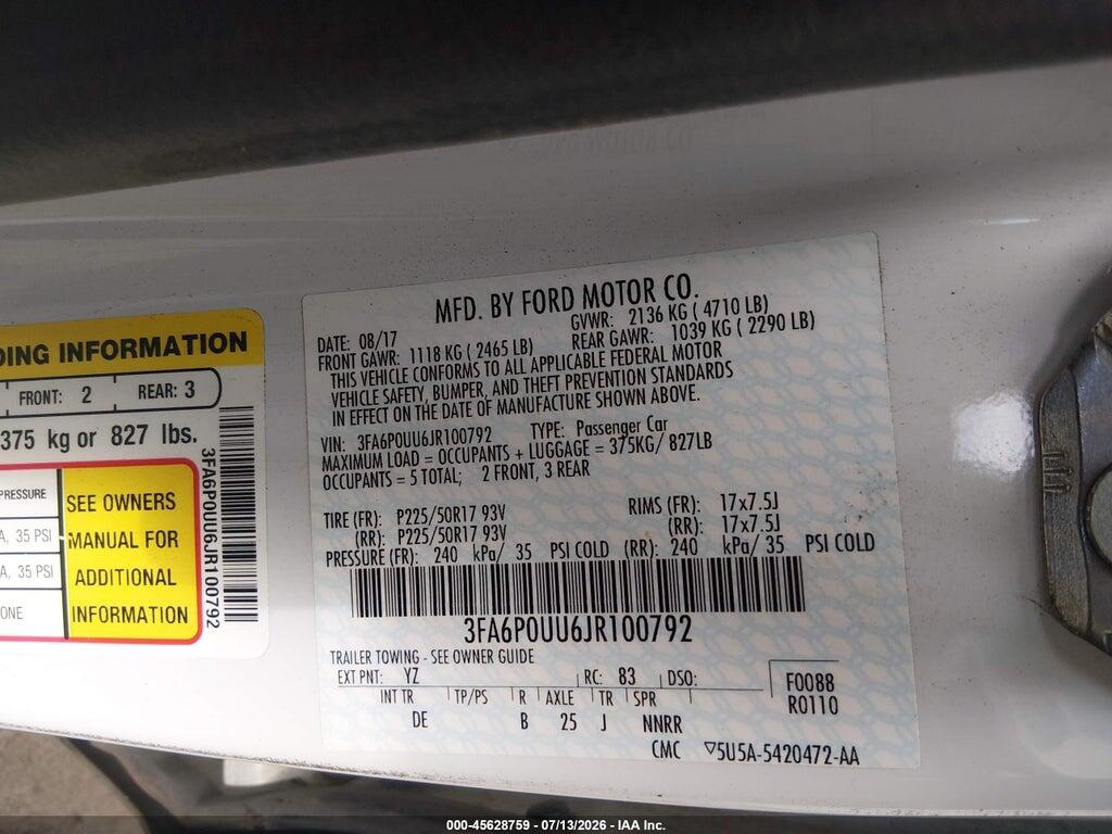 3FA6P0UU6JR100792 2018 FORD FUSION HYBRID photo no. 9