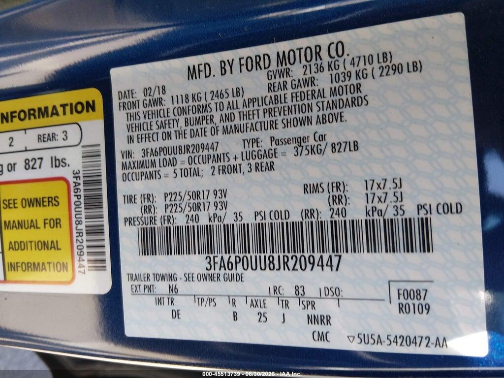 3FA6P0UU8JR209447 2018 FORD FUSION HYBRID photo no. 9