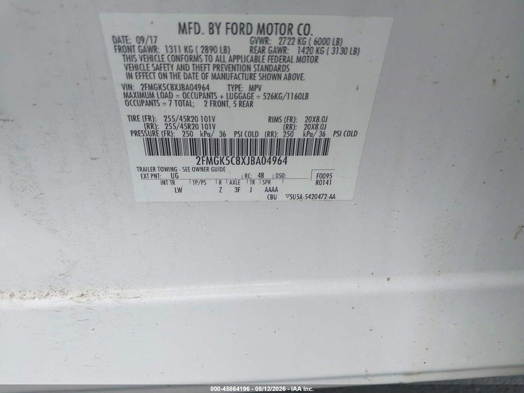 2FMGK5C8XJBA04964 2018 FORD FLEX photo no. 9