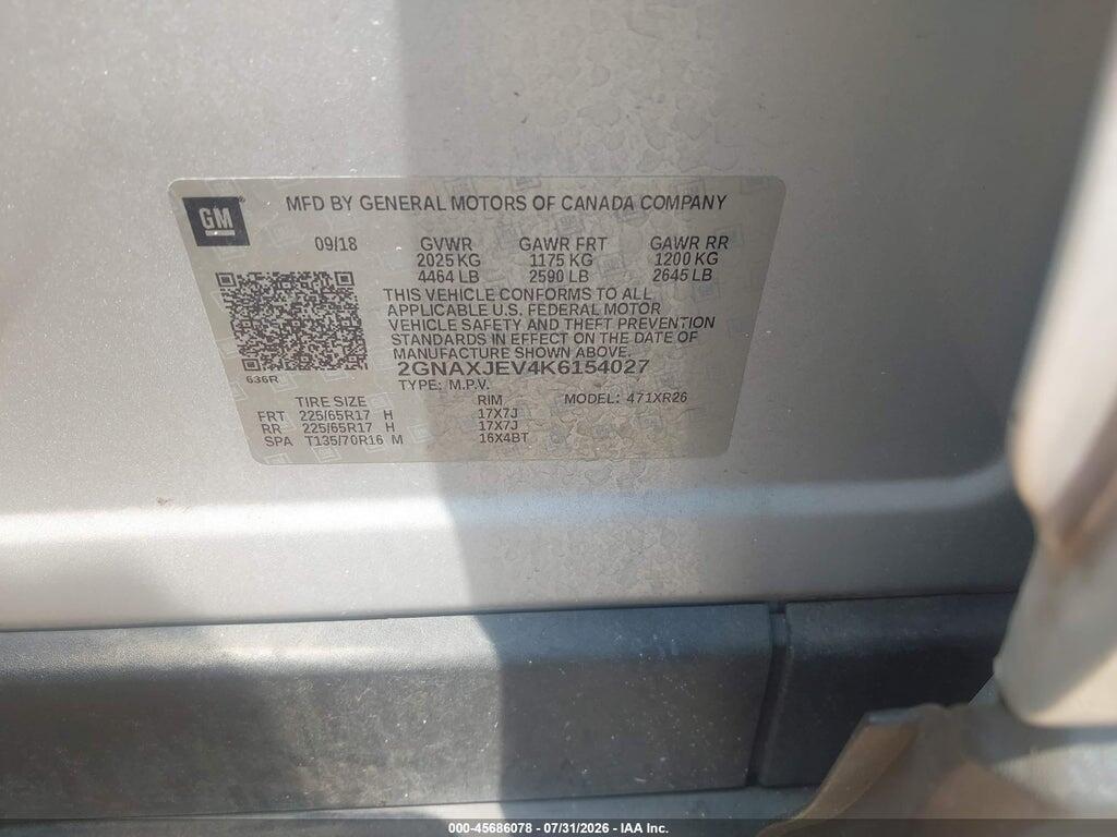 2GNAXJEV4K6154027 2019 CHEVROLET EQUINOX photo no. 9