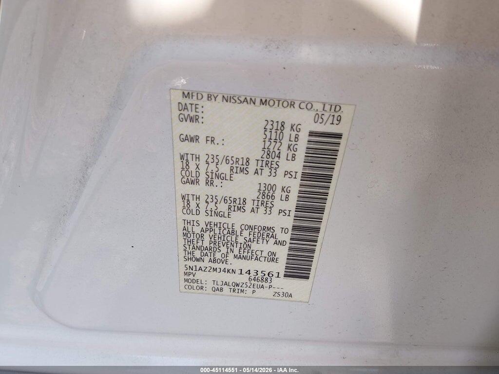 5N1AZ2MJ4KN143561 2019 NISSAN MURANO photo no. 9