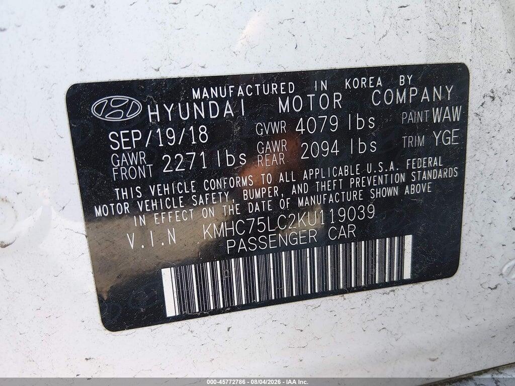 KMHC75LC2KU119039 2019 HYUNDAI IONIQ HYBRID photo no. 9