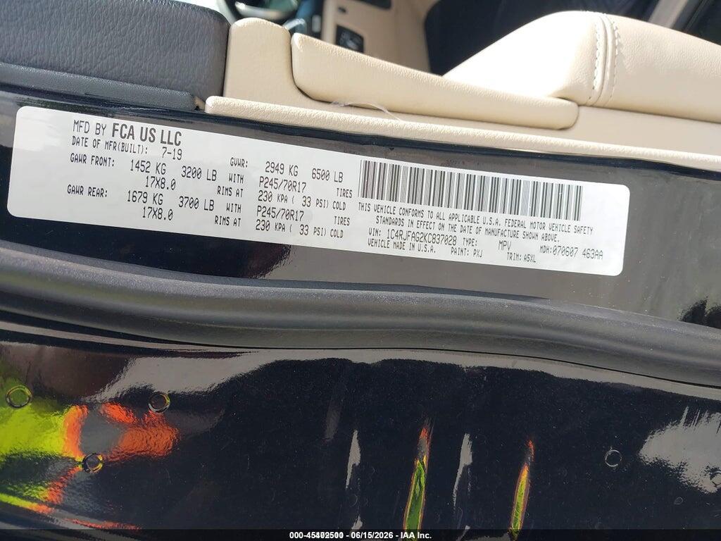 1C4RJFAG2KC837028 2019 JEEP GRAND CHEROKEE photo no. 9
