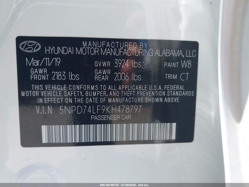 5NPD74LF9KH478797 2019 HYUNDAI ELANTRA photo no. 9