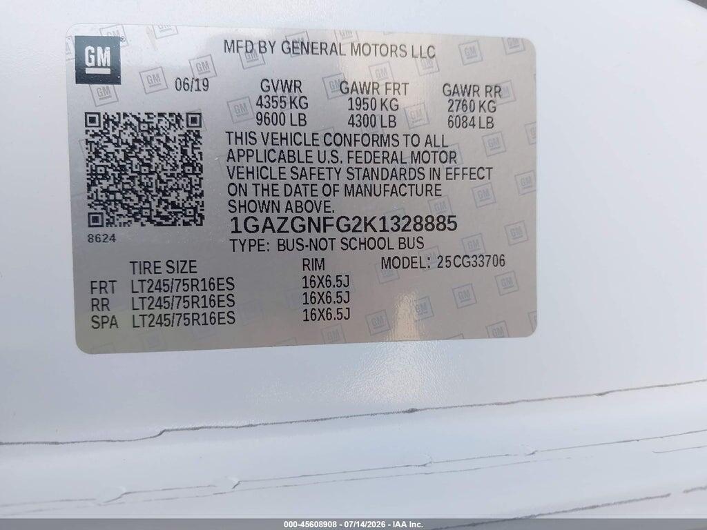 1GAZGNFG2K1328885 2019 CHEVROLET EXPRESS 3500 photo no. 9