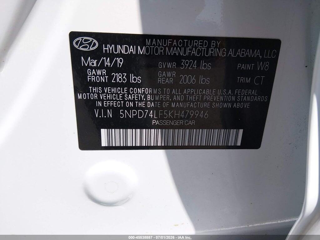 5NPD74LF5KH479946 2019 HYUNDAI ELANTRA photo no. 9