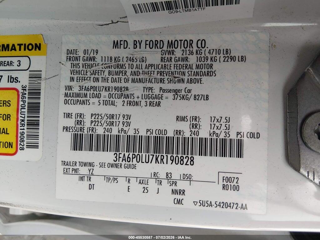 3FA6P0LU7KR190828 2019 FORD FUSION HYBRID photo no. 9