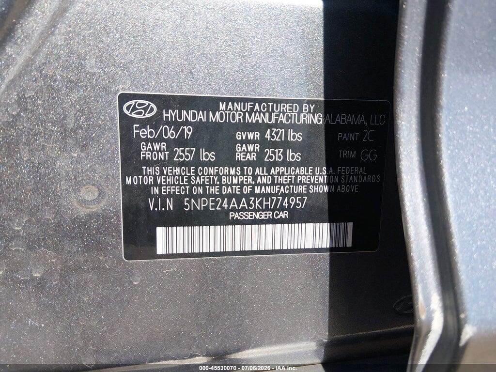 5NPE24AA3KH774957 2019 HYUNDAI SONATA photo no. 9