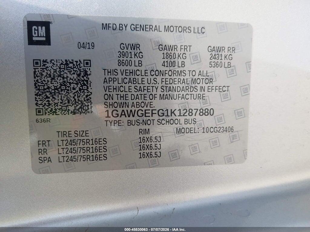 1GAWGEFG1K1287880 2019 CHEVROLET EXPRESS 2500 photo no. 9