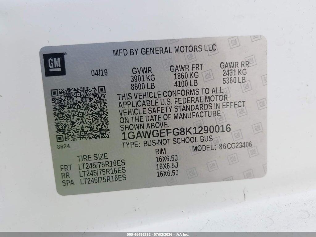 1GAWGEFG8K1290016 2019 CHEVROLET EXPRESS 2500 photo no. 9