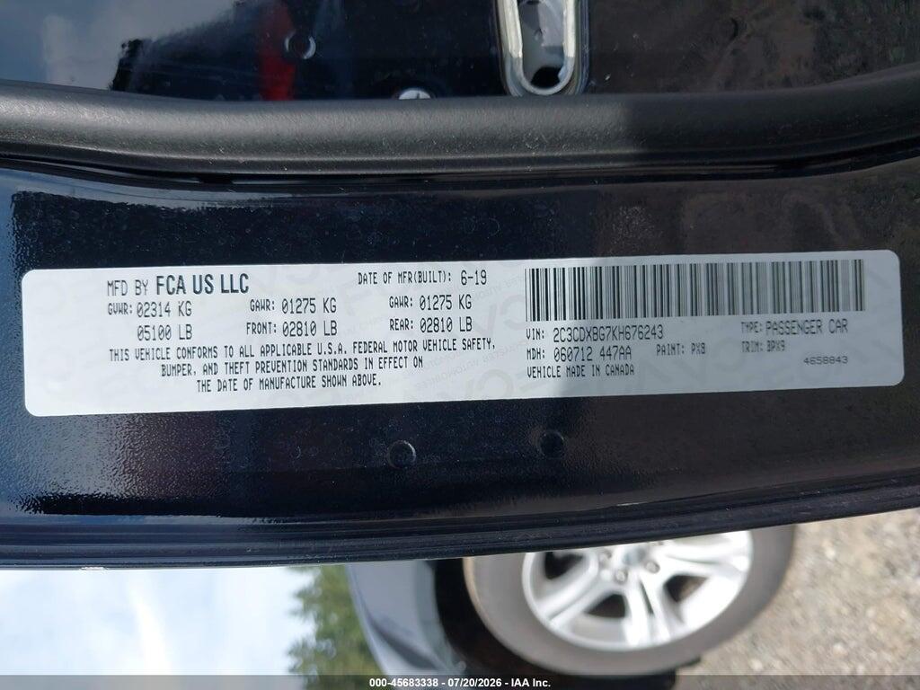2C3CDXBG7KH676243 2019 DODGE CHARGER photo no. 9