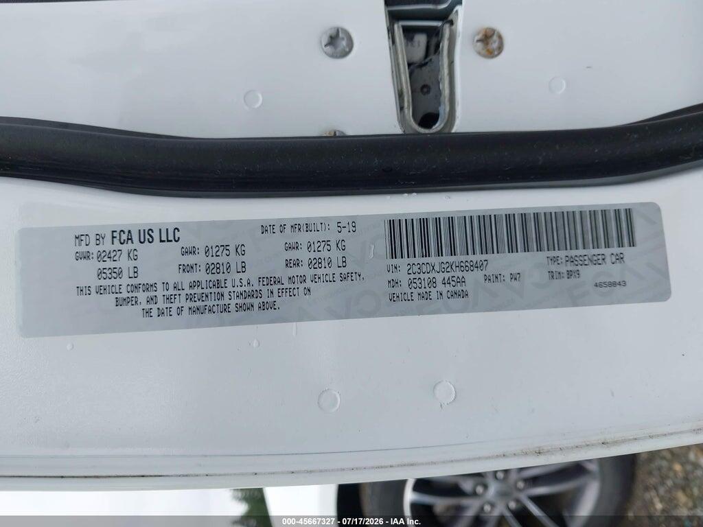 2C3CDXJG2KH668407 2019 DODGE CHARGER photo no. 9