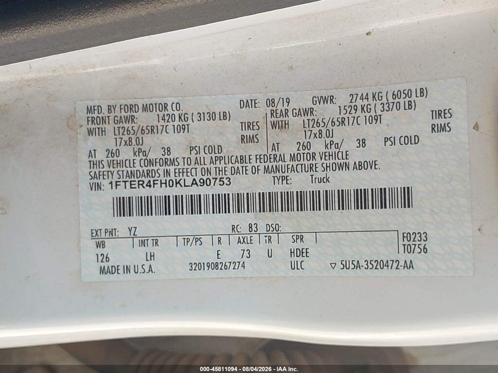 1FTER4FH0KLA90753 2019 FORD RANGER photo no. 9