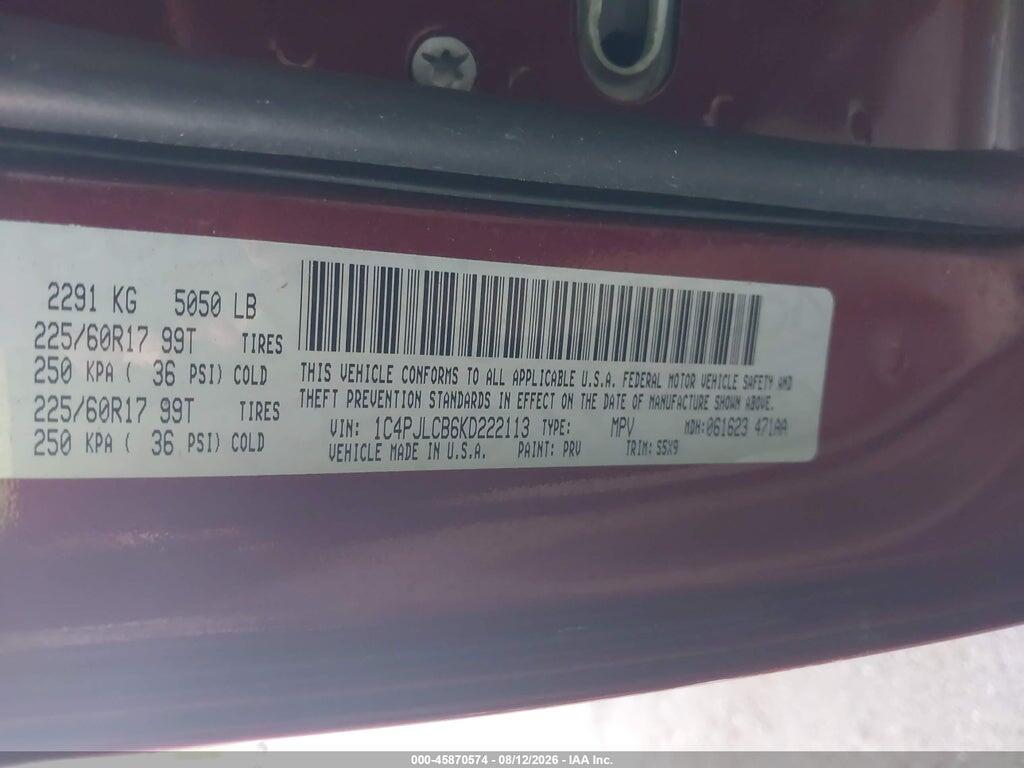 1C4PJLCB6KD222113 2019 JEEP CHEROKEE photo no. 9