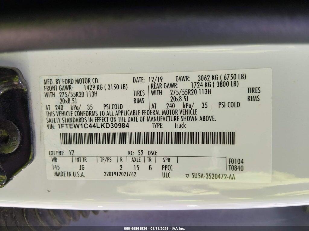 1FTEW1C44LKD30984 2020 FORD F-150 photo no. 9
