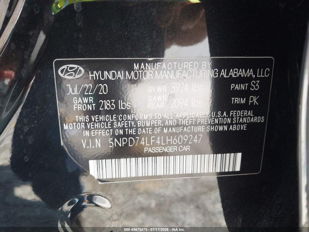 5NPD74LF4LH609247 2020 HYUNDAI ELANTRA photo no. 9