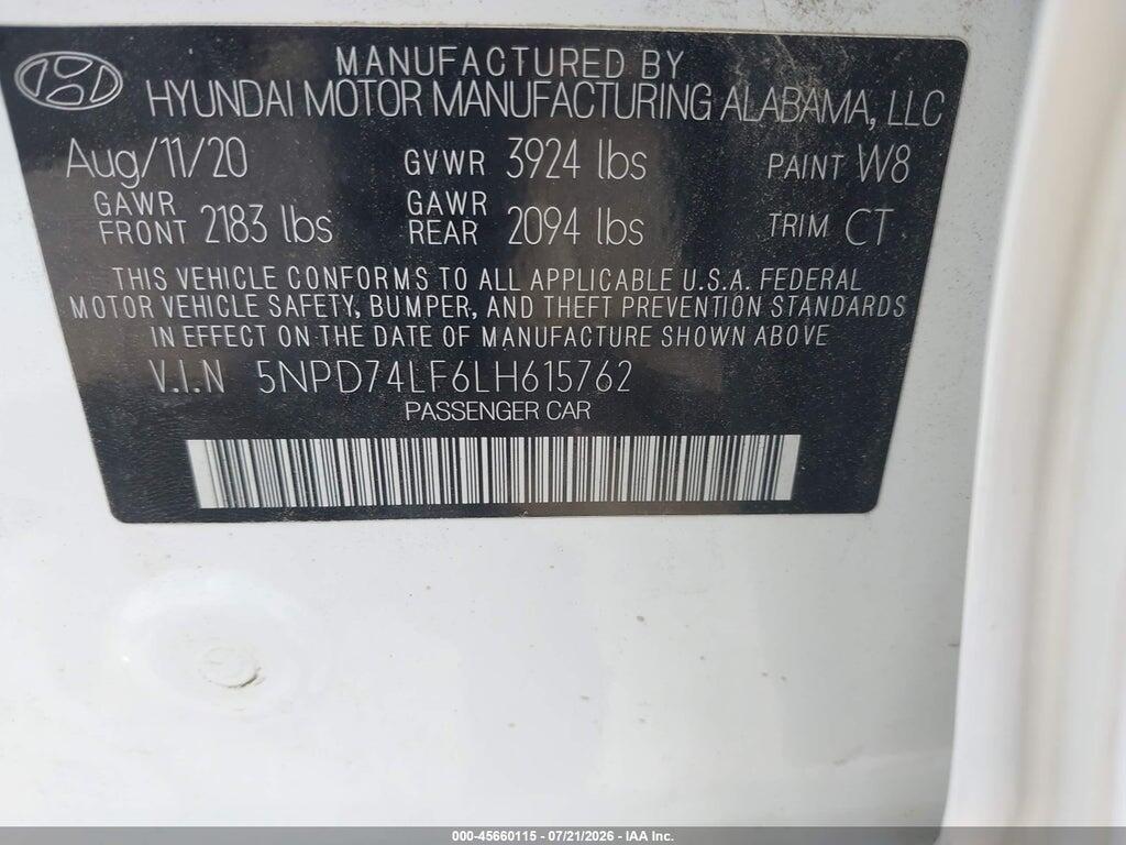 5NPD74LF6LH615762 2020 HYUNDAI ELANTRA photo no. 9