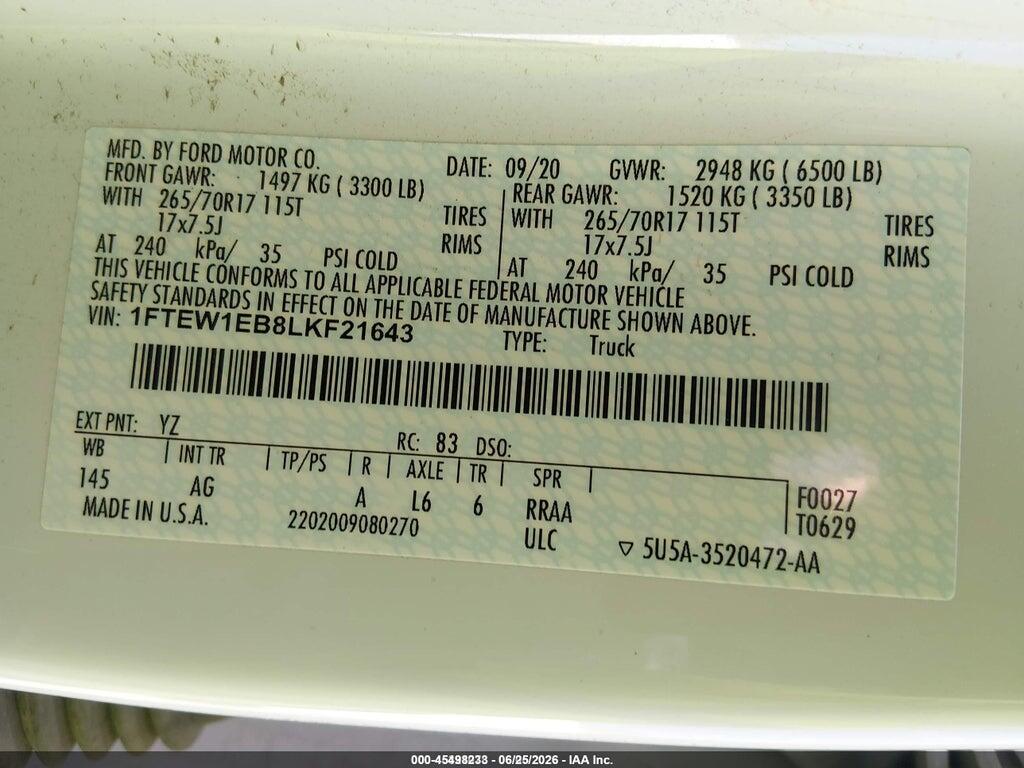 1FTEW1EB8LKF21643 2020 FORD F-150 photo no. 9
